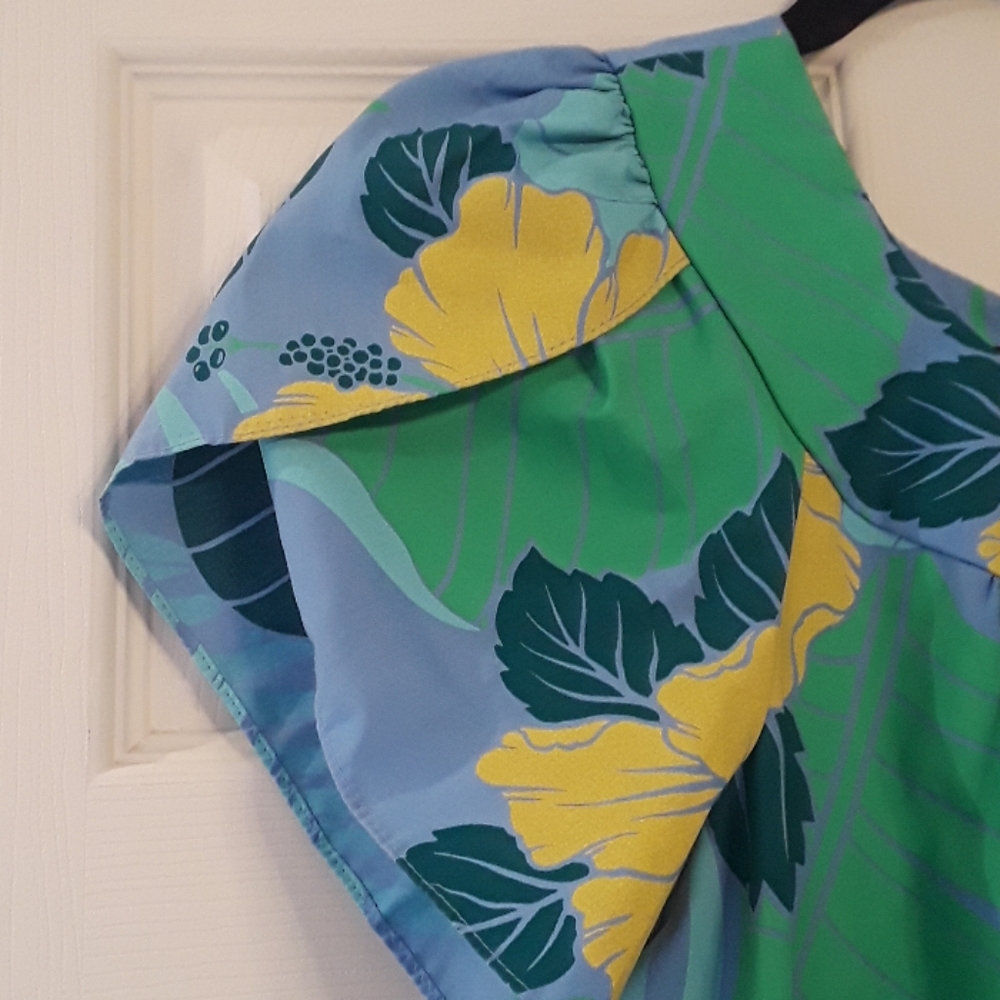 Vintage Y Not Hawaii Blue Green Mumu Dress M - Picture 3 of 6